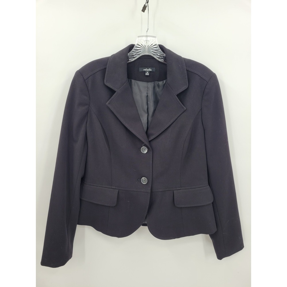 Rafaella Women's Button Blazer Jacket Size 10 Black Polyester Blend Lined